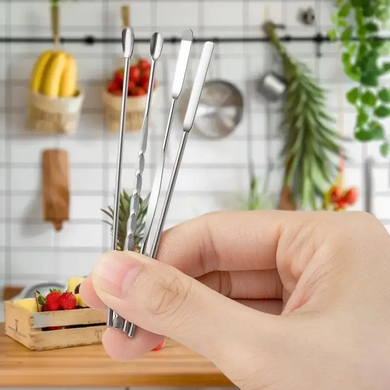 4PCS Nail Art Stirring Rod Tool Stainless Steel Powder Liquid Gel Polish Spoon Spatula Foundation Mixing Tool