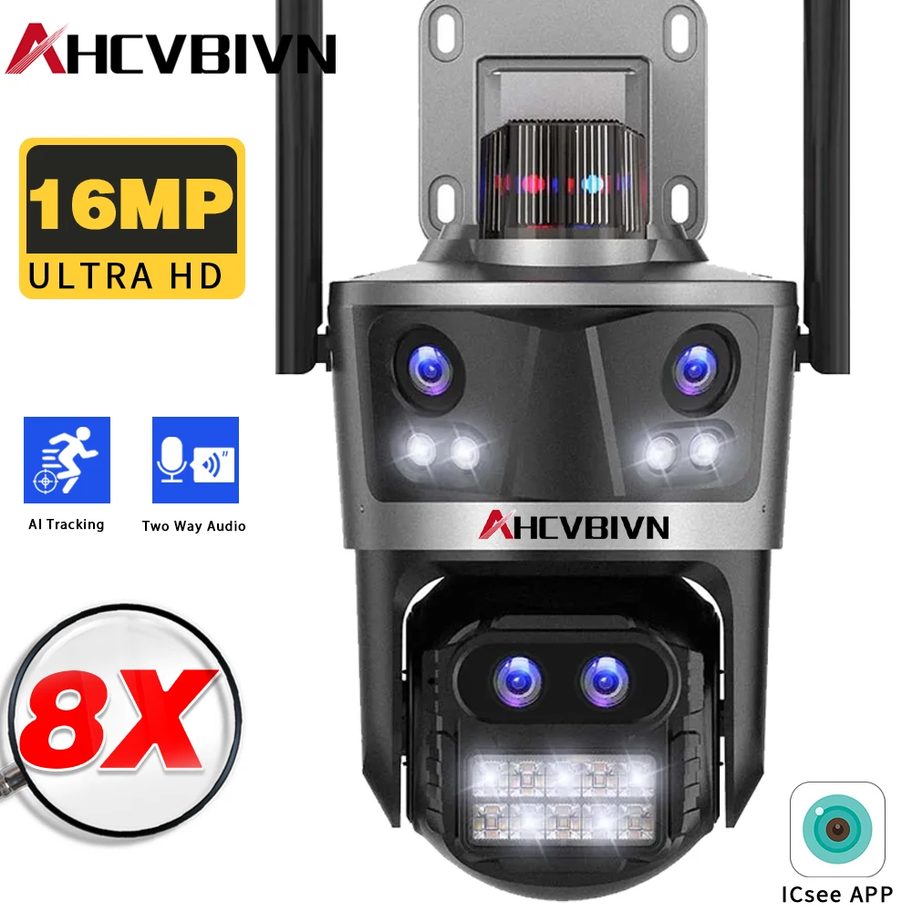 

8K Lens PTZ Security Camera 8x Zoom Quad Lens 16MP Outdoor WiFi IP Intelligent Detection Automatic Tracking CCTV Camera