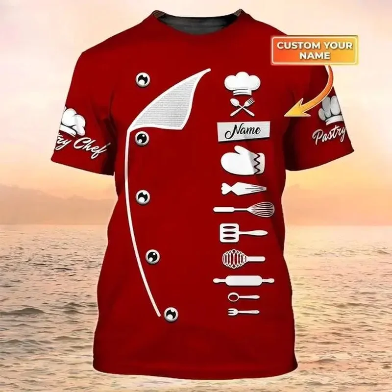 1 Piece Custom Your Picture Newest Summer Men S T-Shirt Pastry Chef Baker Custom Name 3D Printed T Shirt Unisex Casual Bakery Un