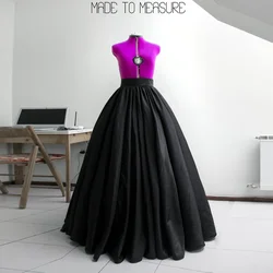 Fashion Ball Gown Skirt Long Taffeta Black Ball Skirt High Waist Floor Length Pleated Formal Skirt Women Wedding Party Skirts