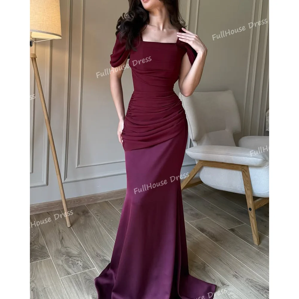

Custom Made Simple Sleeveless Pleated Sexy Mermaid Evening Gown Lace up Back Floor Length Bridal Party Dress with Train