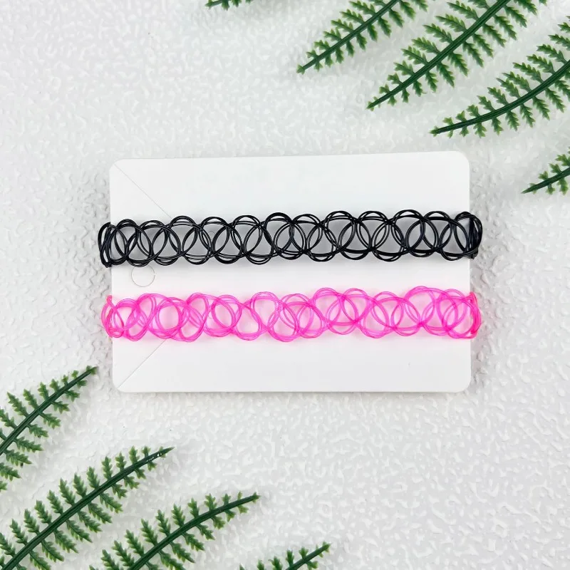 2PCS Black Tattoo Choker Necklace Rainbow 90s Y2k Purple Tattoo Collar Gothic Adjustable Stretchy Elastic Necklaces for Women