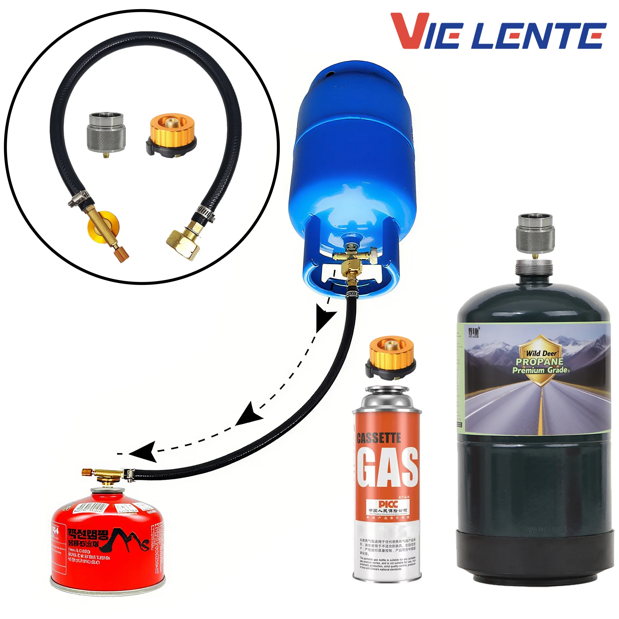 Adaptador de recarga de Gas de manguera trenzada de válvula, tubo de recarga de Gas de goma, convertidor de cilindro, accesorios de acoplador de tanque de llenado
