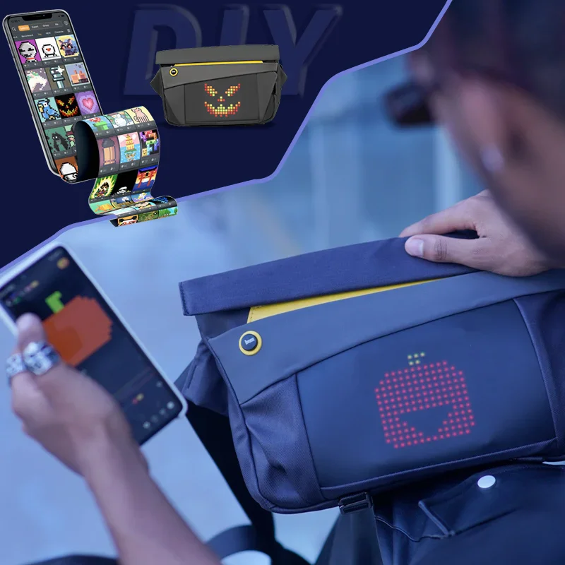 Original Pixel Art Sling Bag-V RGB LED Screen Messenger Bag Game Backpack Speaker Fashion Design Waterproof Laptop Bag Gift