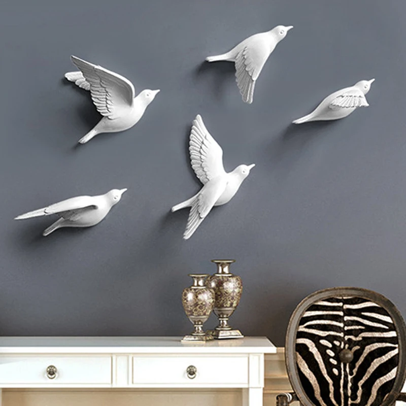 

Nordic Style Resin Birds Creative For Wall 3D Sticker Living Room Animal Figurine Wall Mural TV Wall Background Home Decor Craft