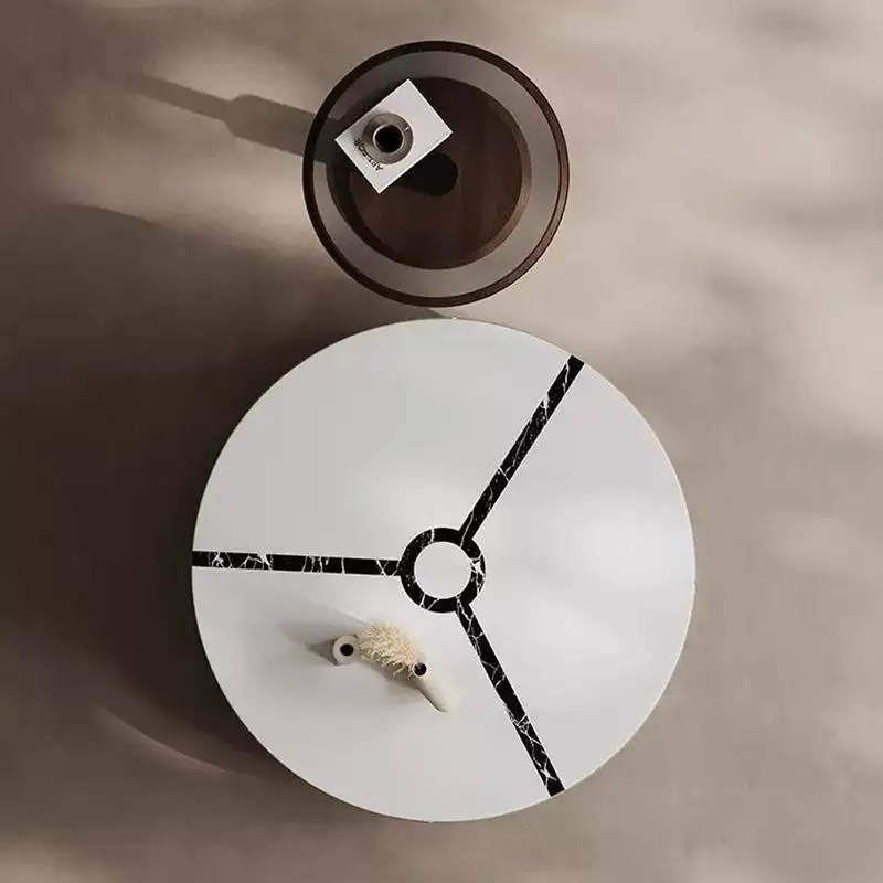 Stone small apartment round coffee table combination cream wind simple multi-functional extension