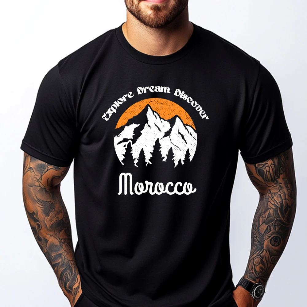 

Explore Dream Discover Morocco Vintage Morocco Vacation Christian Tshirt Men Moisture Wicking Oversize Man