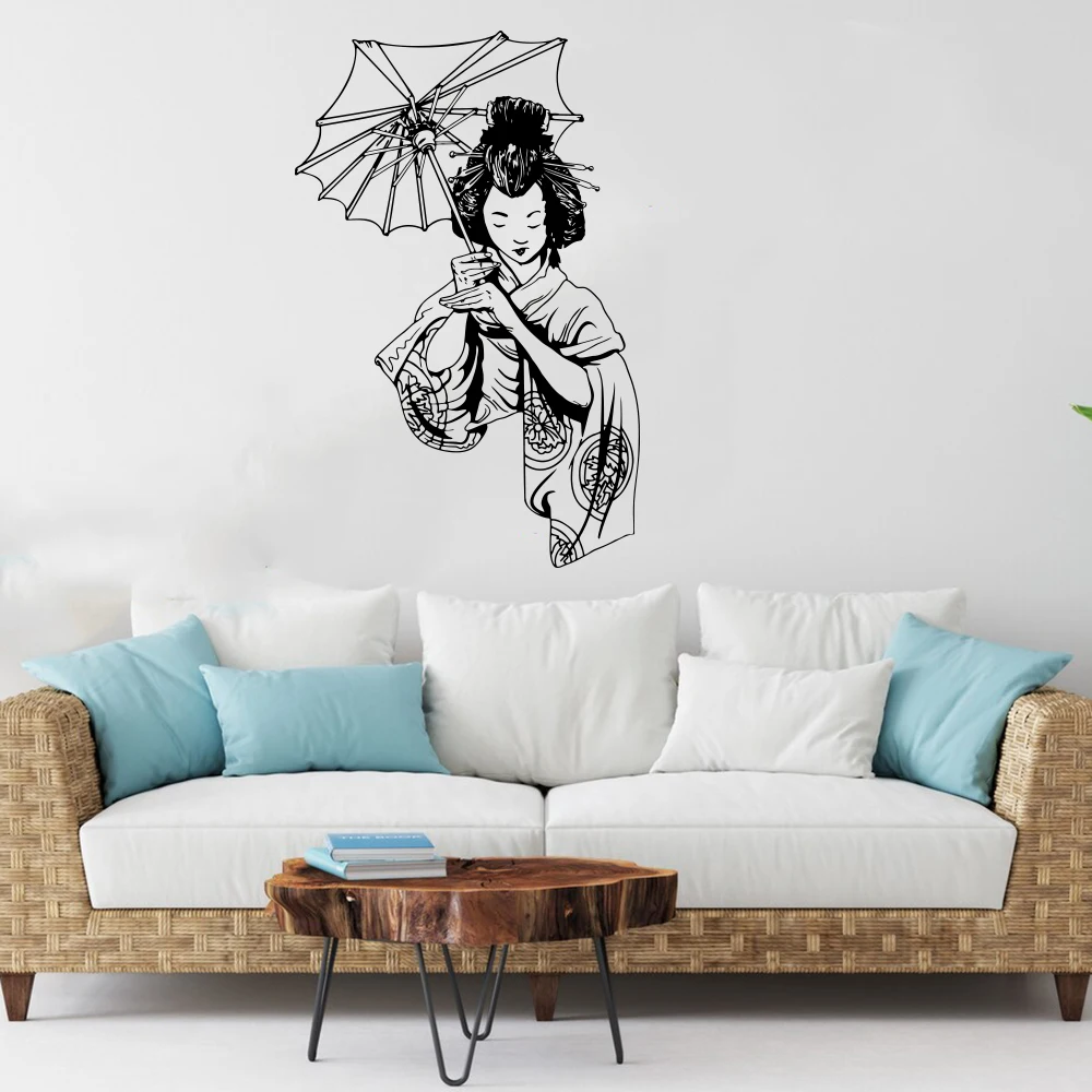 Japanese Geisha Sexy Girl Wall Sticker Living Room Playroom  Asian Beauty Woman Wall Decal Bedroom  Decor