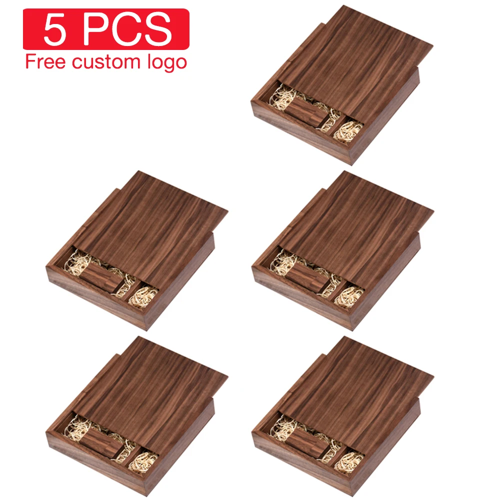 5 PCS LOT USB Flash Drives 128GB Wooden Box Photography Wedding Memory Stick 64GB Free Custom Logo Maple Photo Album Pen Drive