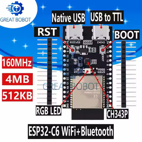 ESP32 / ESP32-C6 WiFi+Bluetooth Internet Of Things Dual Type-C Development Board Core Board ESP32-C6-DevKit C N16R8
