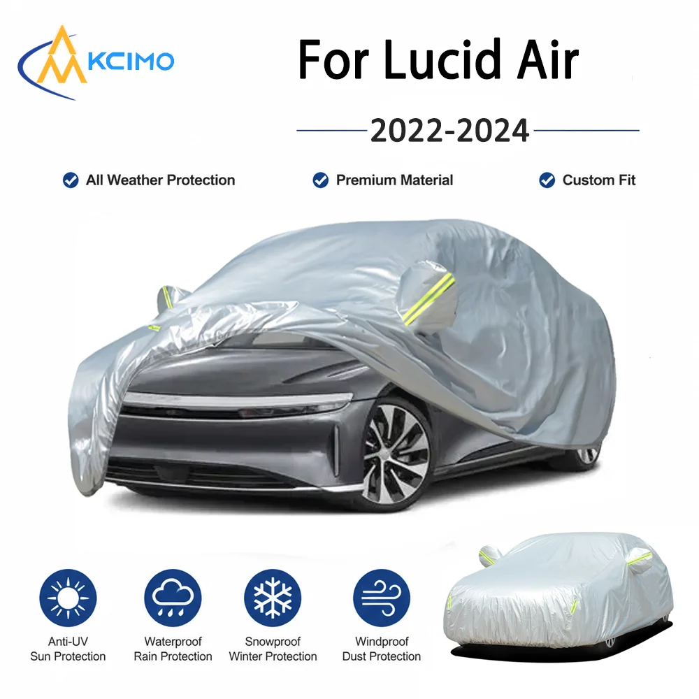 For Lucid Air 2022-2024 2023 Car Cover 190T Fabric Full Exterior Protector Waterproof Sun UV Dust Resistant Auto Accessory