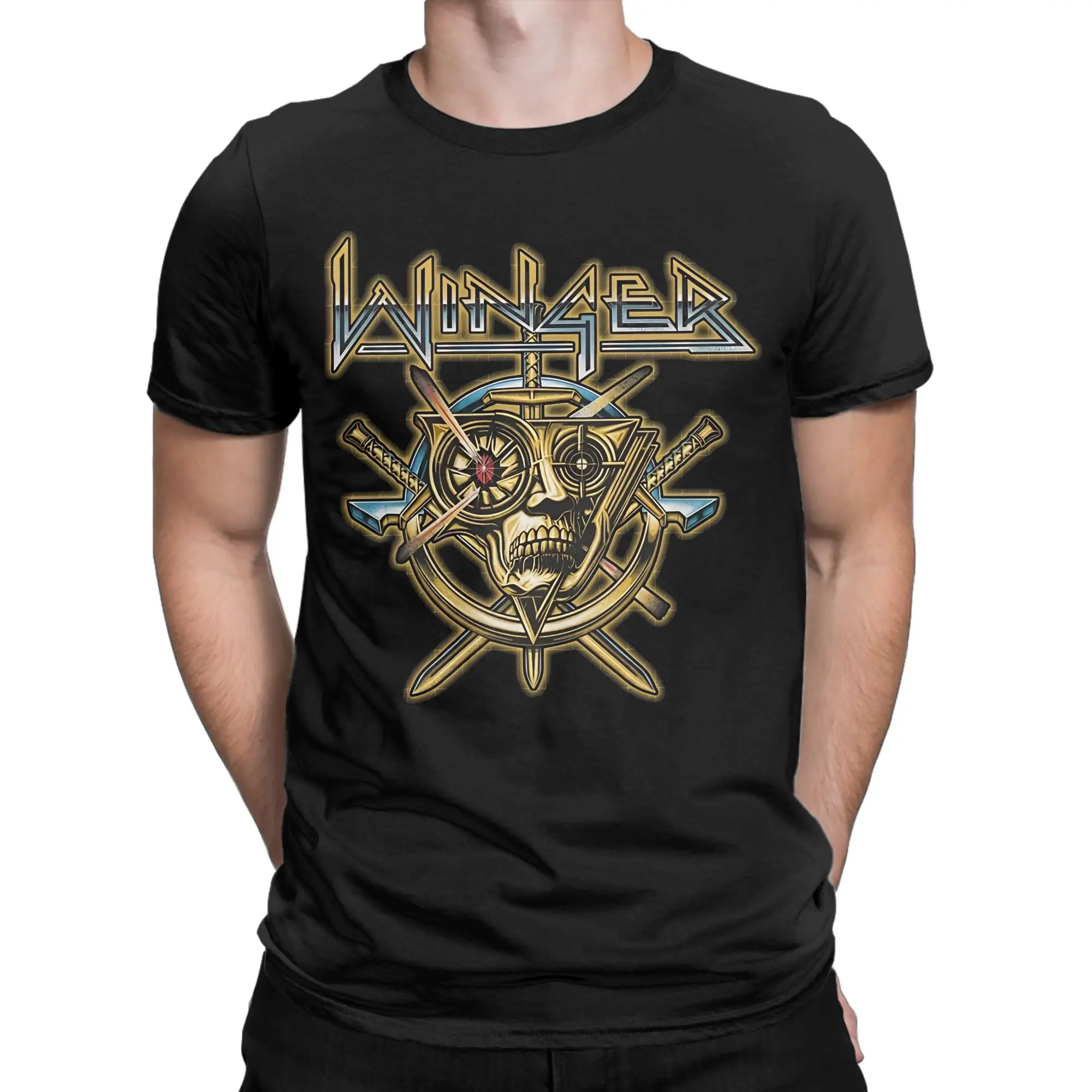 Skull Chrome Hard Rock Music Classic Winger Graphic Funny 100% Cotton T-Shirt Tops Tees For Men