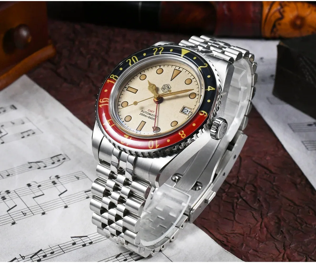 San Martin-Montre-bracelet mécanique rétro automatique Gstuff pour homme, montre-bracelet de luxe, étanche à 200m, lunette saphir Shoous C3, NH34