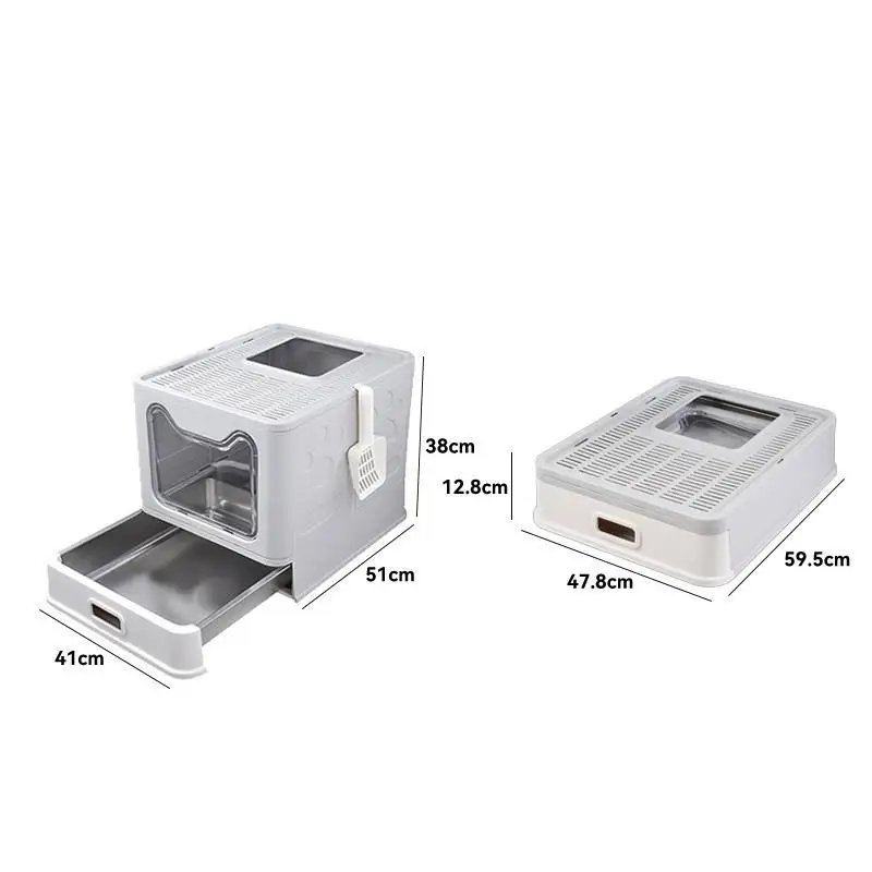 Fully Enclosed Stainless Steel Cat Litter Box Large Drawer Type Folding Anti-odor Cat Toilet Anti-splash Pet Supplies