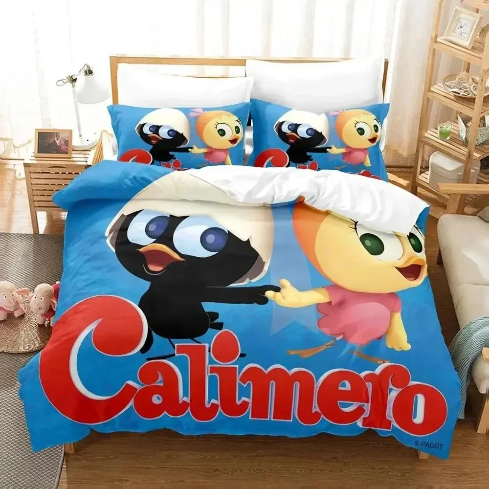 

3D Anime Cute Calimero Bedding Set Duvet Cover Bed Set Quilt Cover Pillowcase Comforter king Queen Size Boys Adult Bedding Set