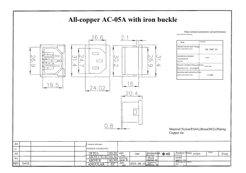 Wechselstromversorgung, dreipolige T-förmige Steckdose, Schalter mit Licht, Stecker-/Buchsenanschluss für das Stromkabel – Detail 16