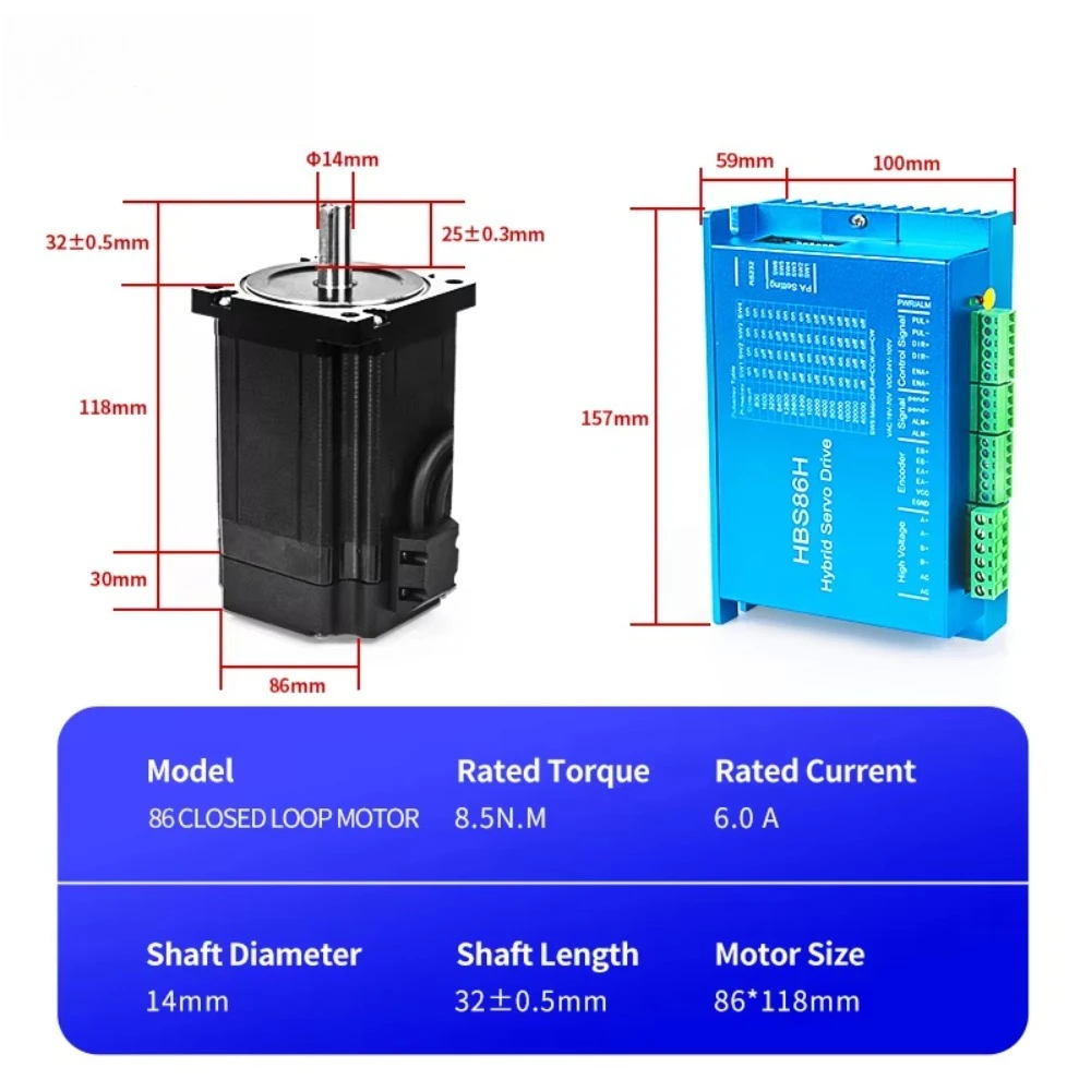 

NEMA 34 Closed Loop Hybrid Servo Kit | 8.5Nm Stepper Motor & HBS86H Driver