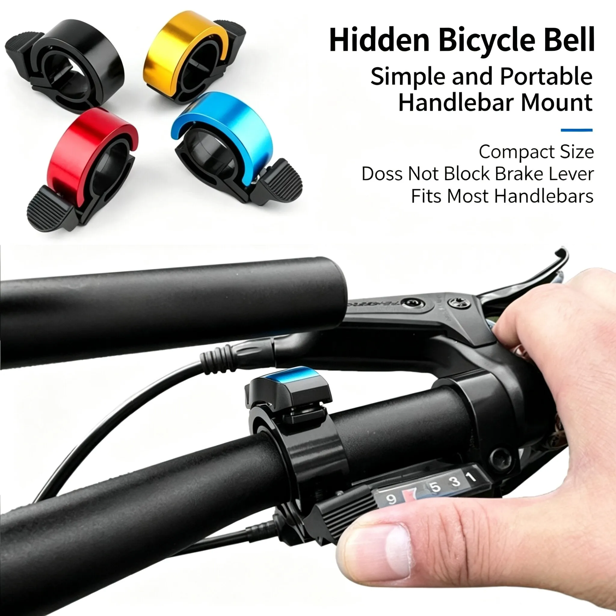 Bell Handlebar Ring - 目立たない自転車用ベル、MTB、ロードバイク用、アルミニウム合金製、大音量、O字型、コンパクト、ミニサイズ、自転車用ハンドルバーアクセサリー、安全。