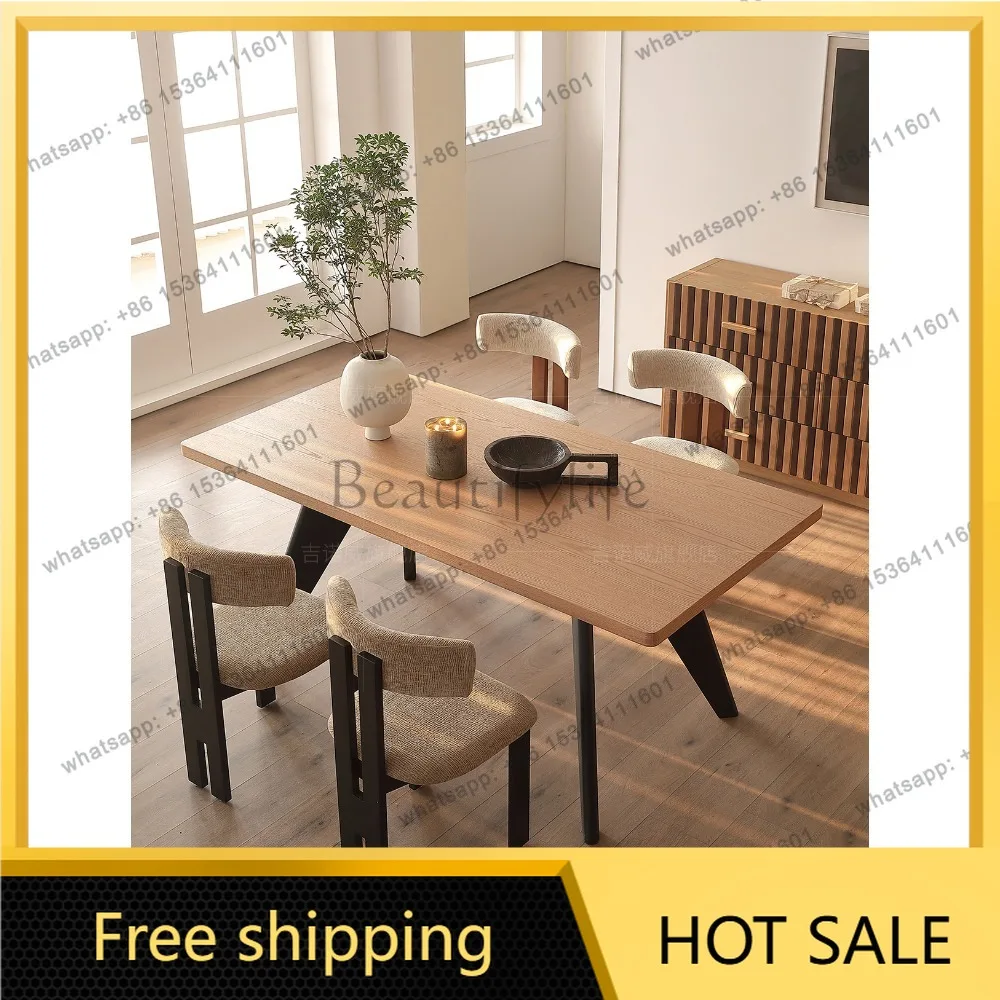 LD French dining table and chair combination modern simple minimalist solid wood rectangular dining table