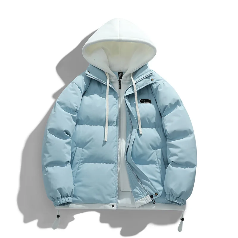 New Thickened Fake Two-piece Cotton-padded Jacket Autumn Winter Couple's Bread Jacket Versatile Casual Multi-layered Men Fashion