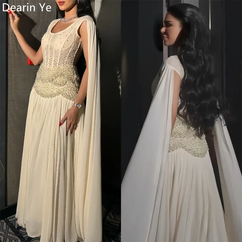 Customized Evening Gown Saudi Arabia Prom Dearin Scoop Neckline A-line Floor Length Skirts Draped Tulle Bead Sleeveless Bespoke