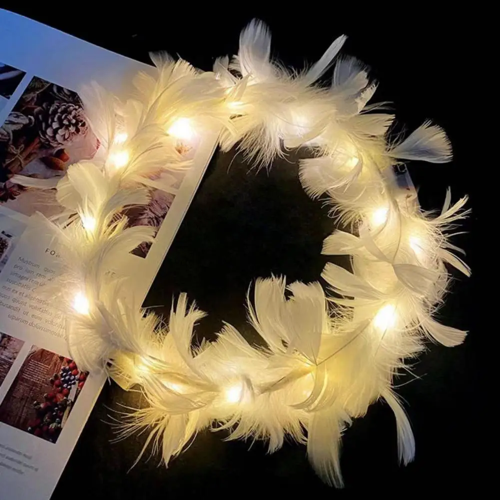 Feather Crown Feather Wreath Headband Glow Headband Women Headdress Girl Wedding Christmas Hair LED Wreath Party Dancing Garland