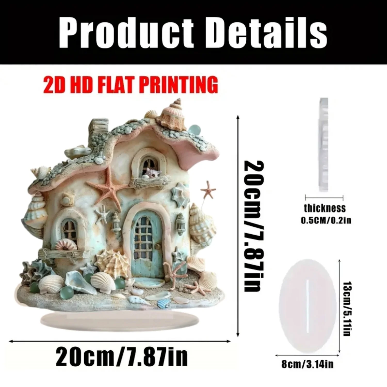 2D Flat Acrylic Shell House Statue,Home,Office,studio,Cafe,room,display Case,Table Ornament Desktop Decor Kit Gift