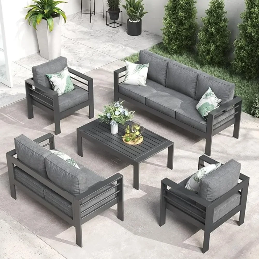 

Outdoor Aluminum Furniture Set, 5 Pieces Patio Sectional Conversation Chat Sofa Modern Seating Set with Coffee Table