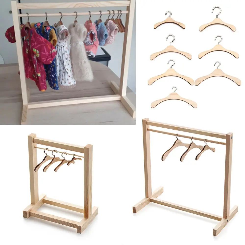 1 pçs boneca de madeira roupas rack organizador vestuário cachecol titular cabides para bonecas bolsa roupas brinquedos de pelúcia acessórios