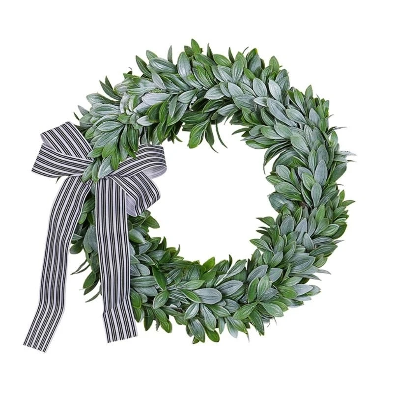 

Green Boxwoods Wreath with Bowknot Artificial Boxwoods Wreath for Front Door 15UB