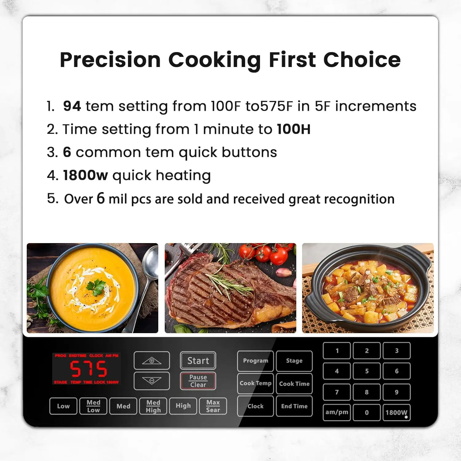 Double,  ,  1800W with 2 Large 8” Heating Coils, Independent Controls, 94 Temp Settings from 100°F to