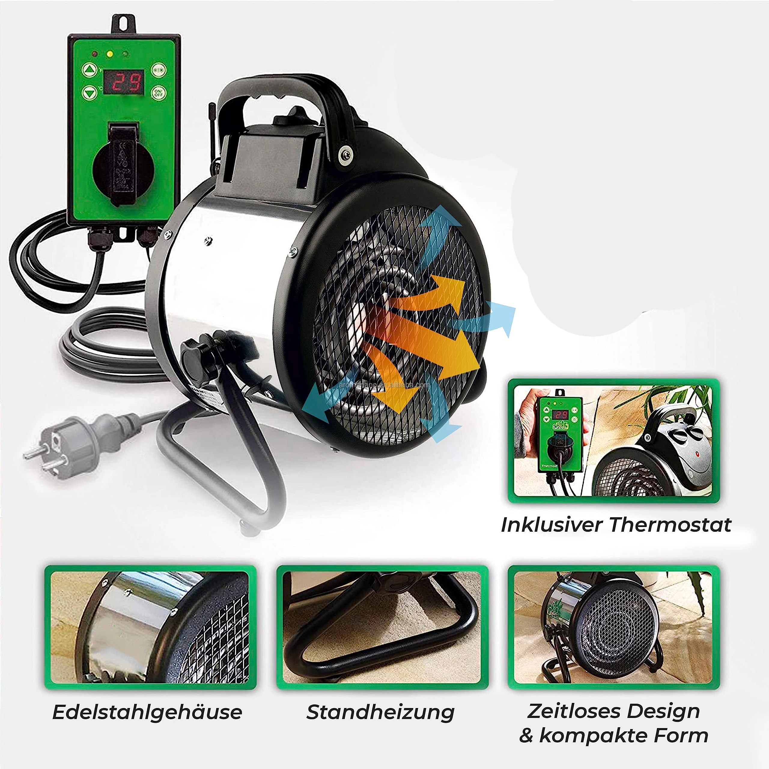 Electric Blower Heater 2000-Watt Digital Thermostat Splashproof Greenhouses & Plant Germination Equipment Accessories Heaters