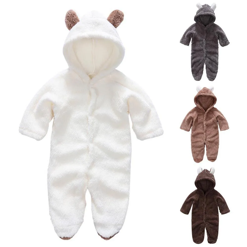 Newborn Baby Rompers Winter Warm Fleece Cartoon Long Sleeve Infants Boys Girls Rompers Toddler Kids Playsuit Jumpsuits Clothes