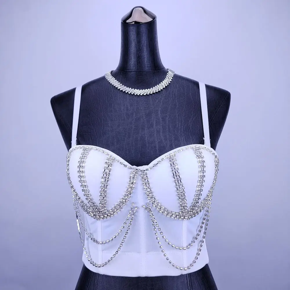 Sequines Beading Corset Fish Scale Camisoles Bustiers Bra Sexy Party Club Streetwear Lingerie Look Stage Costumes