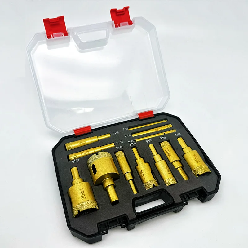Set 12pcs Brazing Dry Drilling Tile Drill Bit Hole Opener Marble Stone Glass Ceramic Dry Drilling Drill Bit