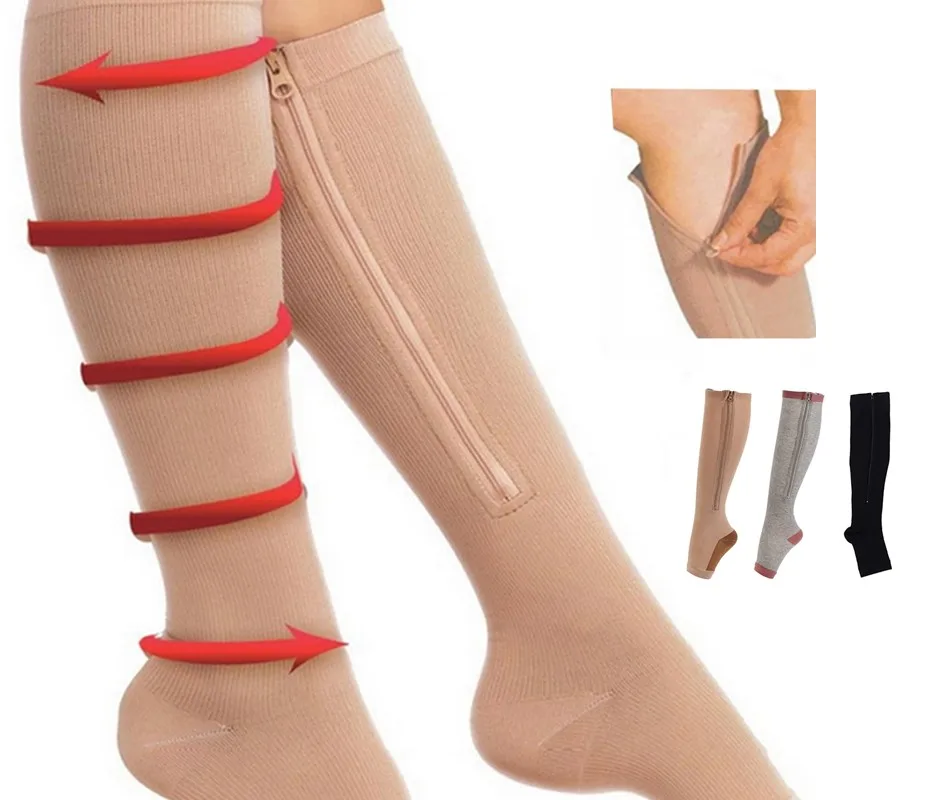 

Zipper Compression Socks Men Women Running Sports Socks Flight Pregnancy Swollen Varicose Veins Hiking Marathon Stockings