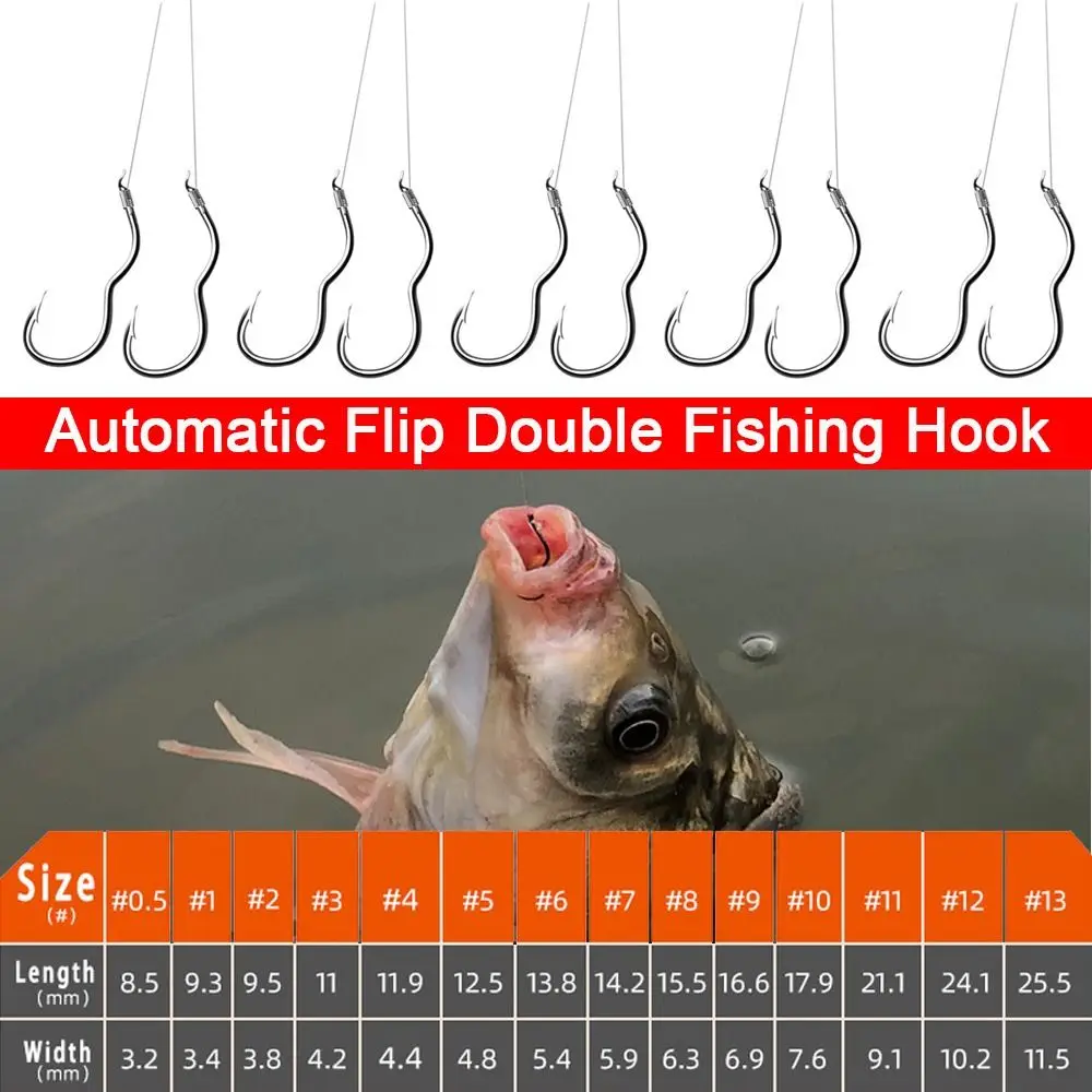 5Pair/Pack Sharp Barbed Double Fishing Hook Anti Slip High Carbon Steel Automatic Flip Fishhook Fishing Tackle