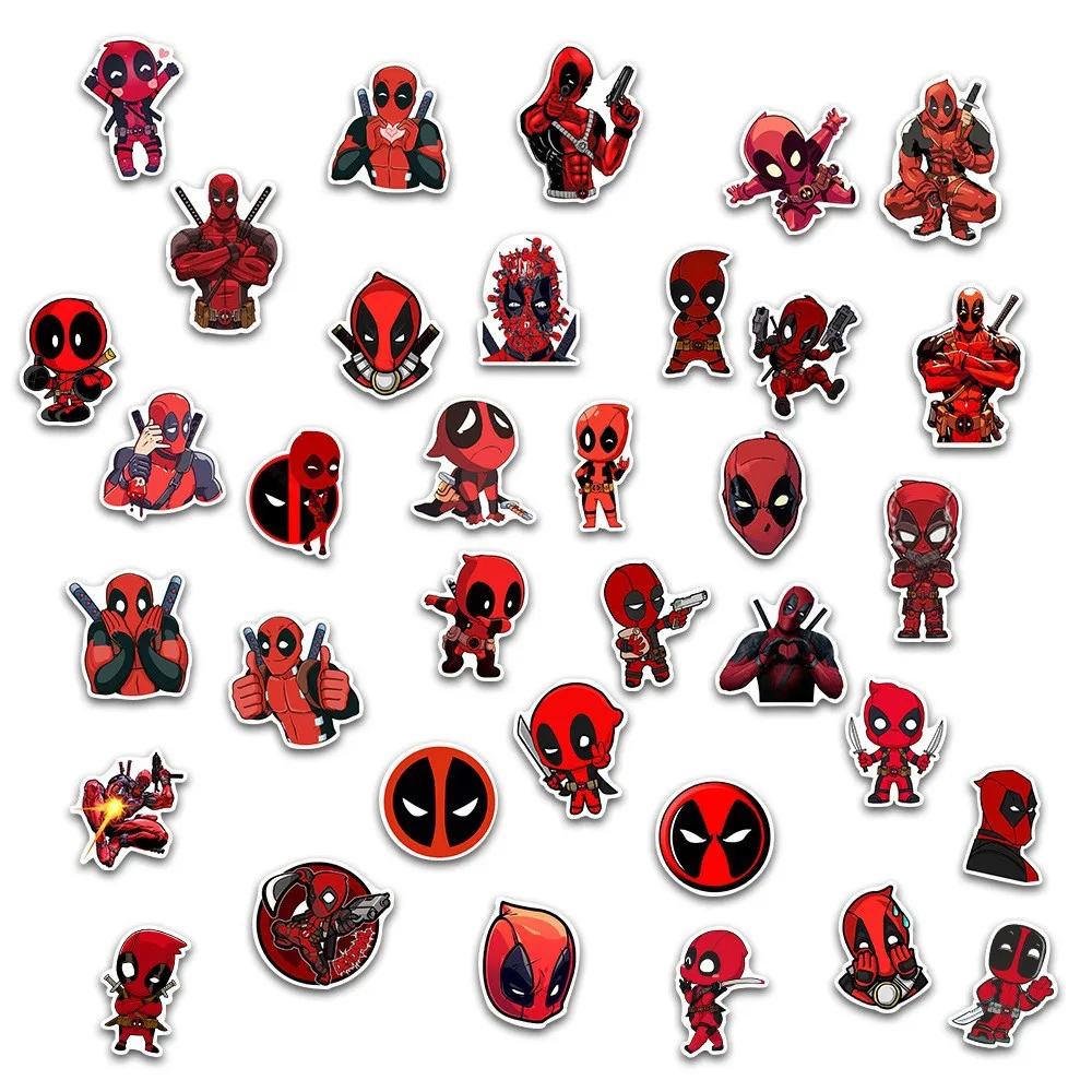 10/35PCS Marvel Funny Deadpool Stickers Graffiti Waterproof Cartoon Decals Motorcycle Phone Laptop Luggage Classic Toys For Kids