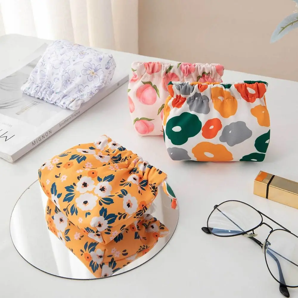 Flower Cosmetic Bag Data Cable Storage Bag Cute Pattern Cherry Leaf Spring Bag Self-closing Peach Printing Coin Purse Outdoor