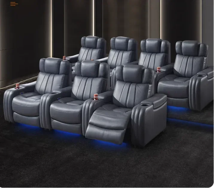 Home cinema sofa video room multi-functional villa high-end video hall electric massage leather sofa combination