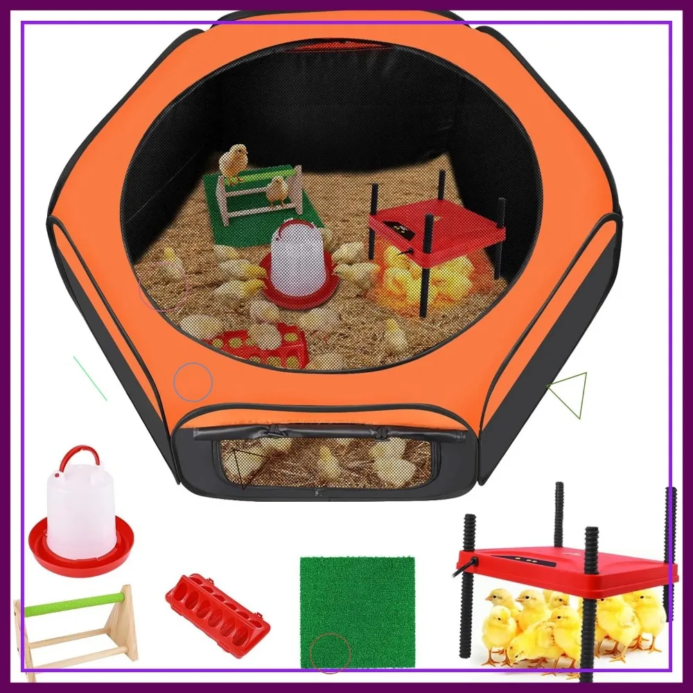 

6-in-1 Chick Starter Kit: Brooder Box, Heating Plate, Pen, Feeder & More