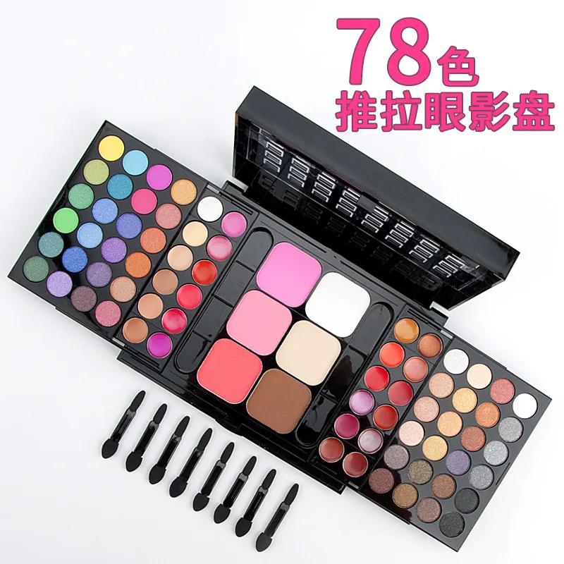 Juego de maquillaje de 78 colores, paleta de 48 sombras de ojos desnudas con brillo mate + 24 brillo de labios + 6 bases en polvo facial/Kit de cosméticos colorete # TL78