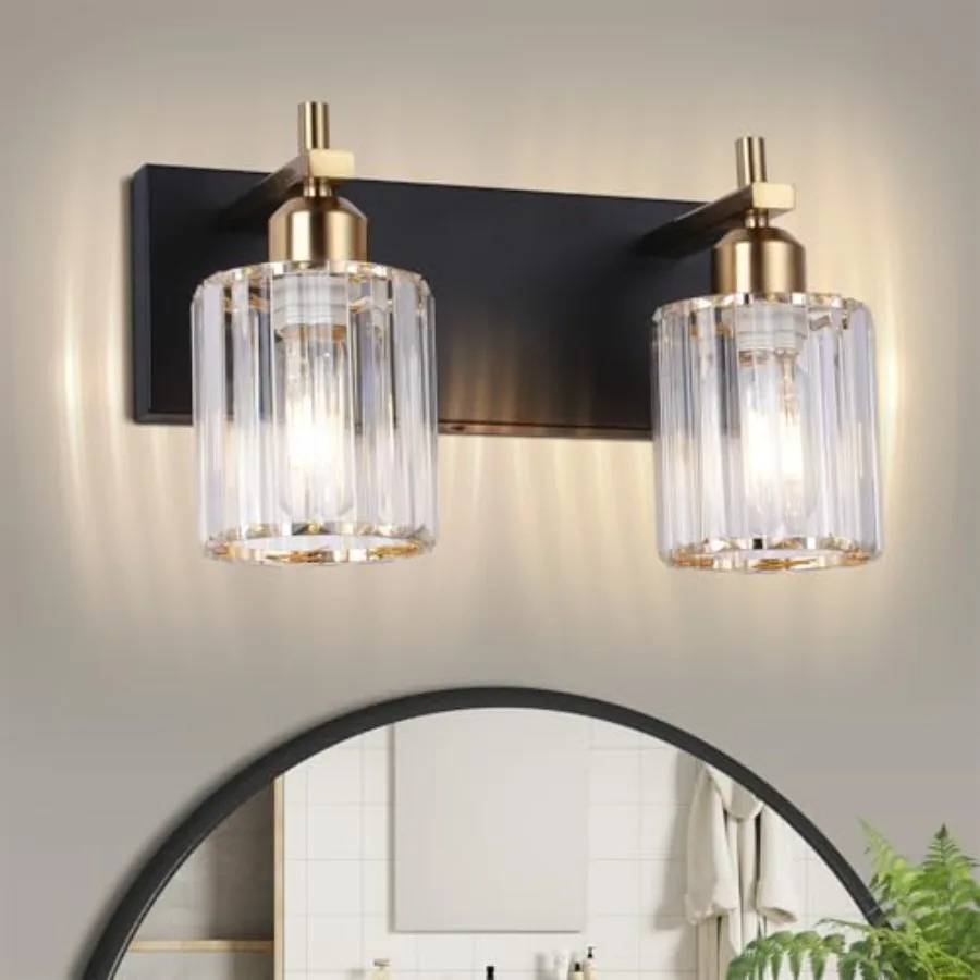 

Черно-золотые светильники для ванной комнаты, хрустальные светильники над зеркалом, 14 дюймов, современный фермерский стиль, латунь G