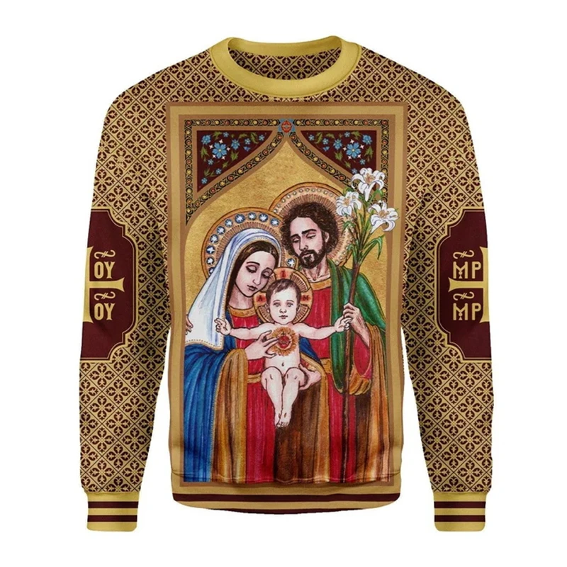 Newest Blessed Virgin Mary Casual 3D Print Sweatshirt Men Women Vintage God Jesus Crew Neck Hoodies Casual Men Clothing Pullover