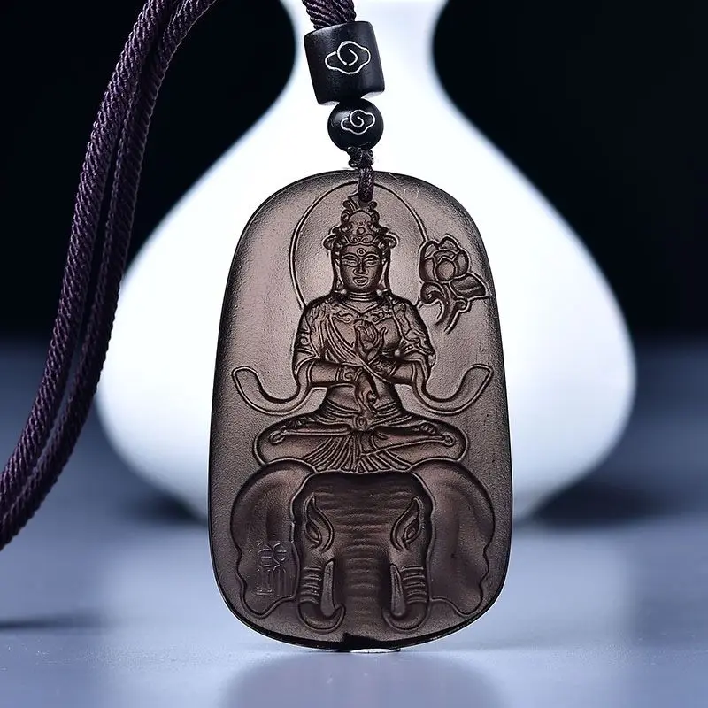 Natural Icy Obsidian Buddha Guanyin Bodhisattva Pendant Zodiac Dragon Snake Animal Year Necklace Men and Women Safe and Sound