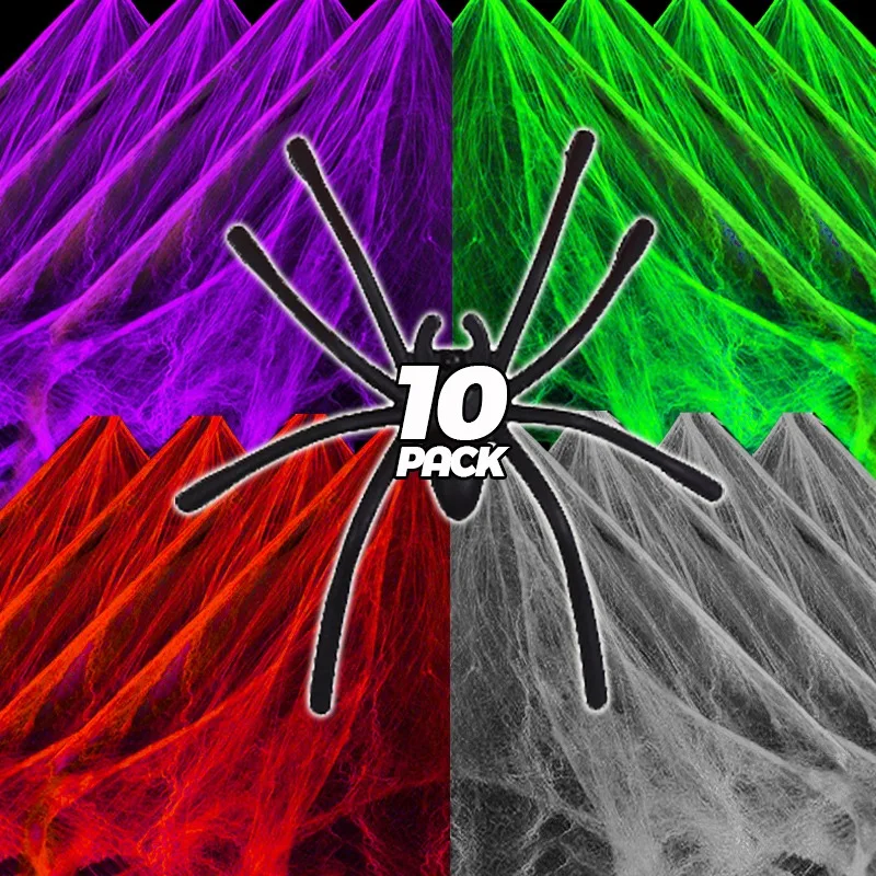 

Halloween Artificial Spider Web Black Orange Stretchable Cobweb with Spiders Home Outdoor Horror Party Haunted House Decor Props