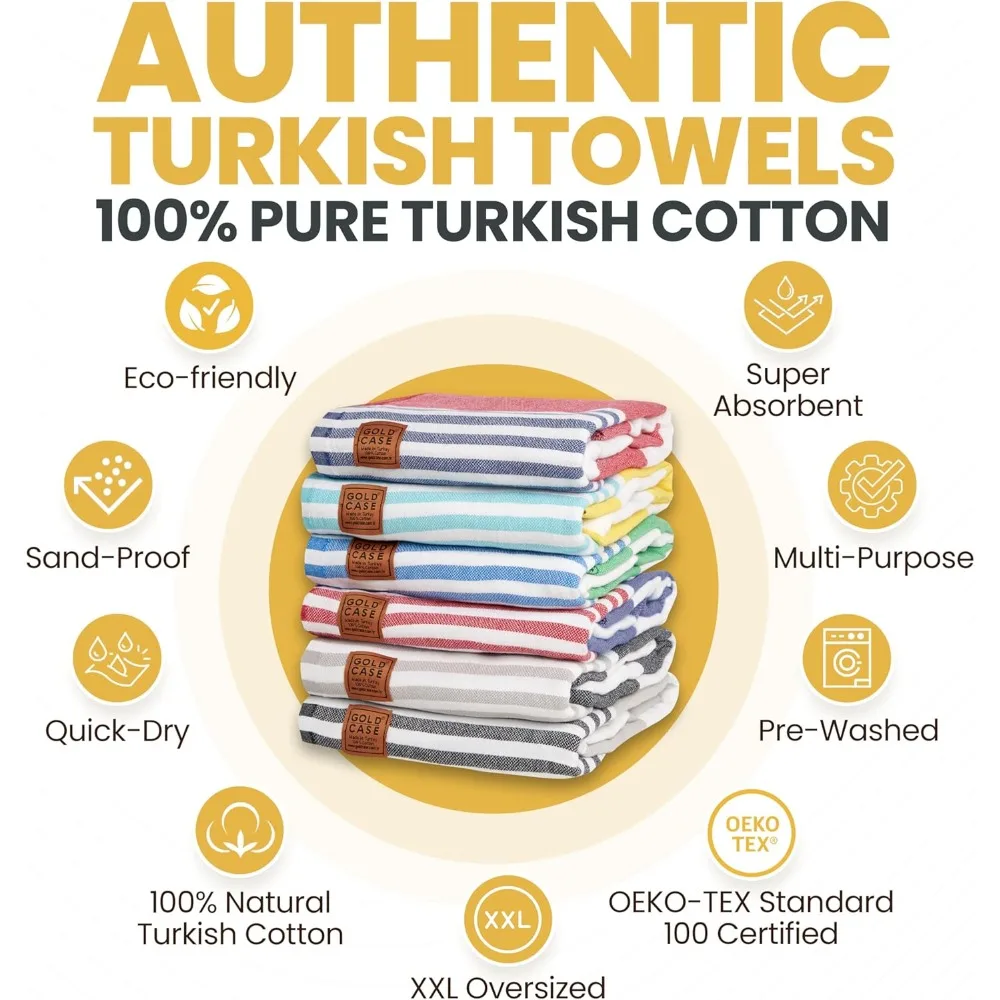 

Turkish Beach Towel Set of 6 – 100% Cotton Large Turkish Bath Towels– Oversized, Quick Dry & Sand Free Beach Towel-Multicolor-2