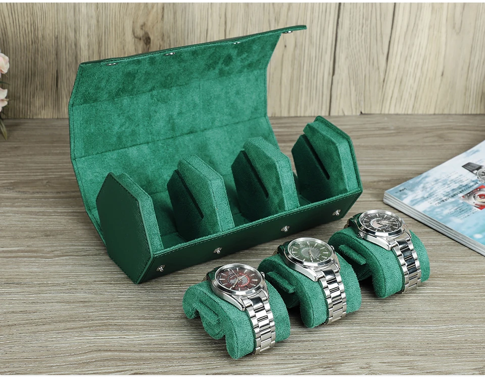 Hochwertige grüne Uhr Roll gehäuse Echt leder Uhr Reise tragbare Schmuck Aufbewahrung sbox Anti Drop wasserdichtes Saffiano Leder – Detail 11
