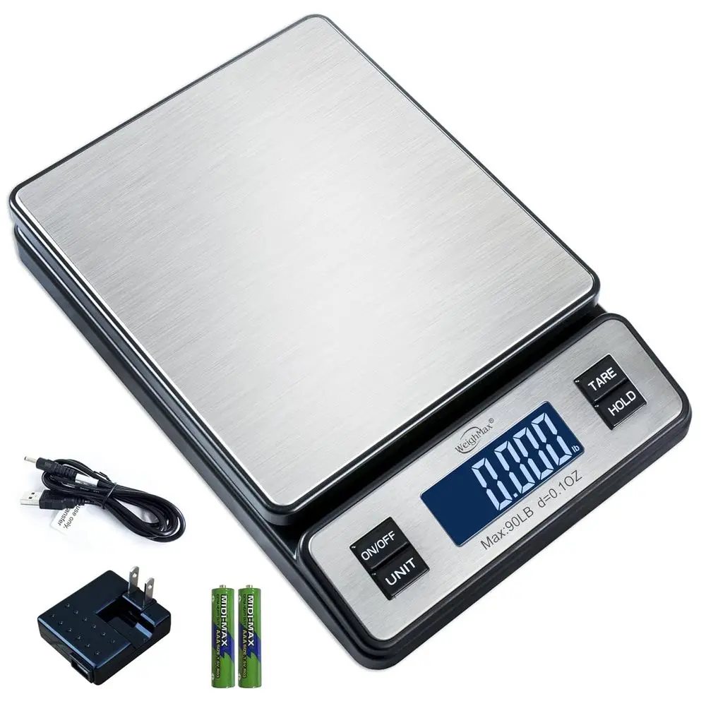 

90 LB Capacity Stainless Steel Digital Postal Scale with AC Adapter, Shipping Scale, 1 Pack