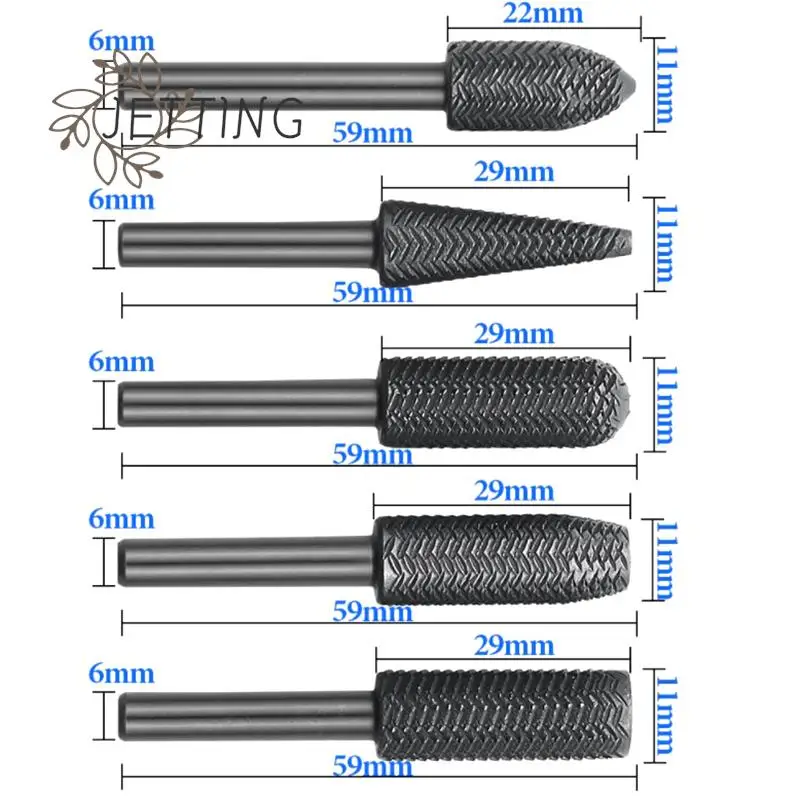 

5 шт. вращающаяся стальная пилка, сверла для дерева, заусенцы для шлифования металла, шлифовка, шлифовка, гравировка, фрезерный Полировальный Инструмент, 6 мм хвостовик